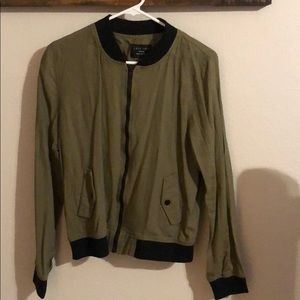Linen Army Green Bomber Jacket